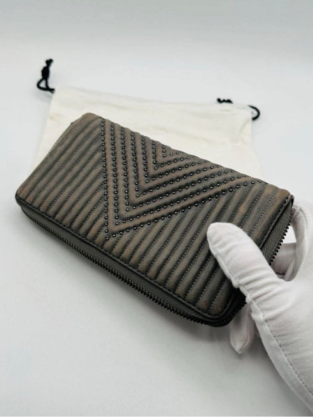 Coach Quilted Chevron Studded Zip Wallet in Gray - Picture 7 of 16